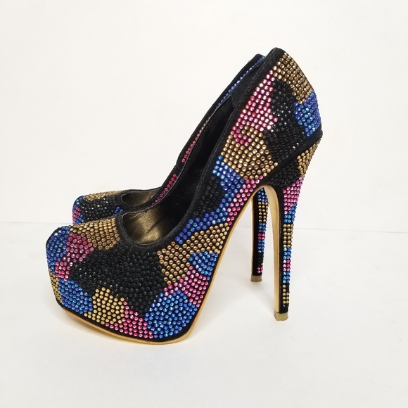Alba Rhinestone Multicolor Platform High Heels 6.5 - Picture 5 of 7